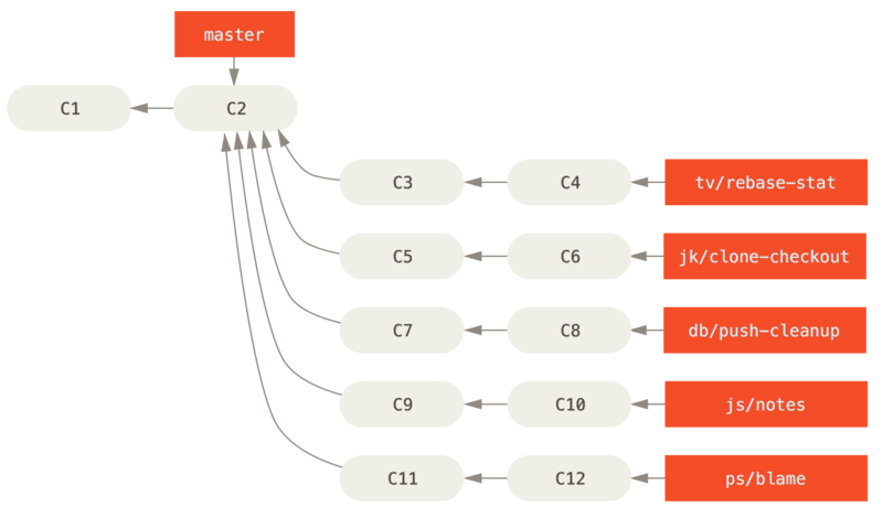 Managing a complex series of parallel contributed topic branches