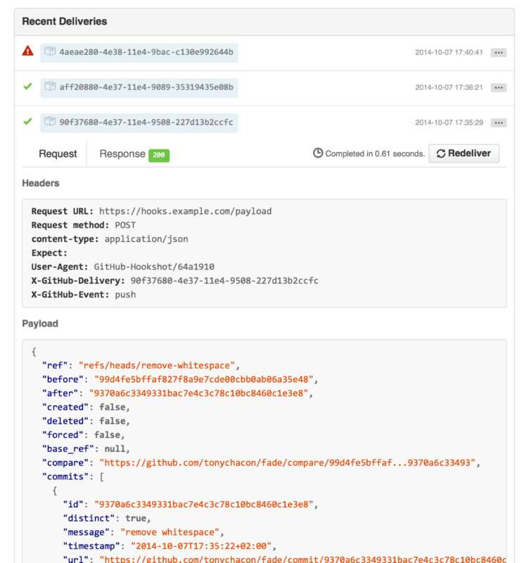 Web hook debugging information